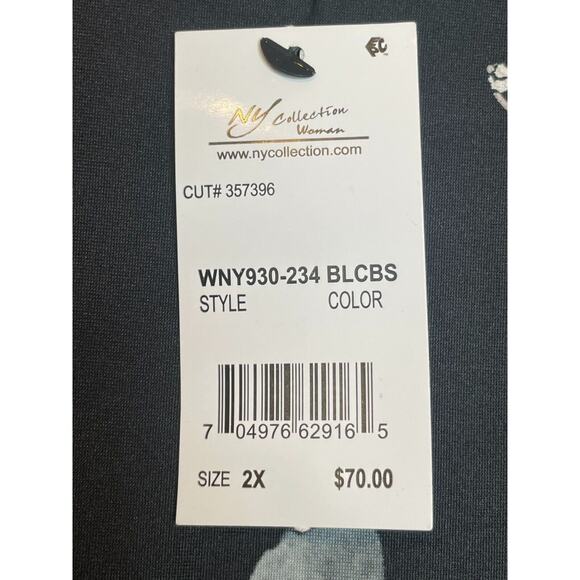 NY Collection Womens Floral Print Round Neck Dress Flutter Sleeve Size 2X Black - Picture 5 of 7